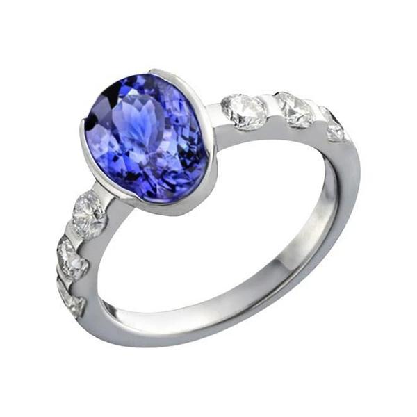Ovaler Tansanit AAA und Aus der Erde Abgebauter Natürlicher Diamanten Ring Weißgold 4,50 Karat Schmuck