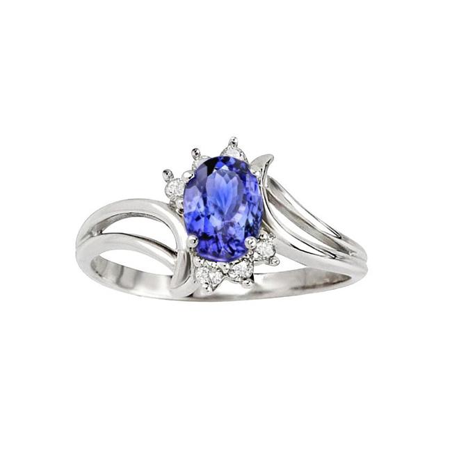Ovaler Tansanit Aus der Erde Abgebauter Natürlicher Diamanten 2,05 Karat Ring im antiken Stil Weißgold