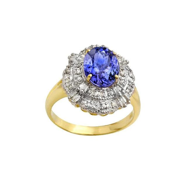 Ovaler Tansanit und Baguette Aus der Erde Abgebauter Natürlicher Diamanten Goldring 8 Karat Neu