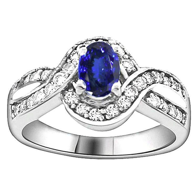 Ovaler Tansanit und runde Aus der Erde Abgebauter Natürlicher Diamanten 2,50 Karat Ehering Gold 14K