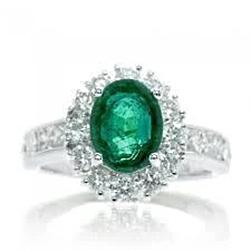 Ovaler grüner Smaragd-Aus der Erde Abgebauter Natürlicher Diamant-Edelstein-Ring 2.50 Karat Weißgold 14K