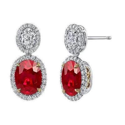 Ovaler und runder Rubin mit Diamanten 14 Kt. Ohrstecker Gold 14K - harrychadent.de