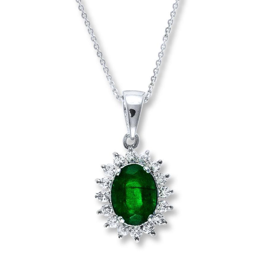 Ovalschliff grüner Smaragd & Aus der Erde Abgebauter Natürlicher Diamant Edelstein Anhänger 8 Kt. WG 14K
