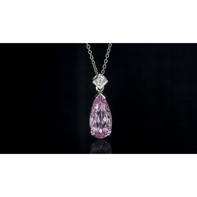 Pink Pear Cut Kunzit und Diamant Halskette Anhänger 16,25 Karat Neu - harrychadent.de