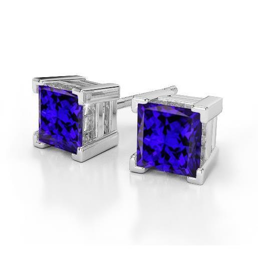 Princess Cut 8 Karat Blau Tansanit Ohrstecker 14K Weißgold Neu - harrychadent.de
