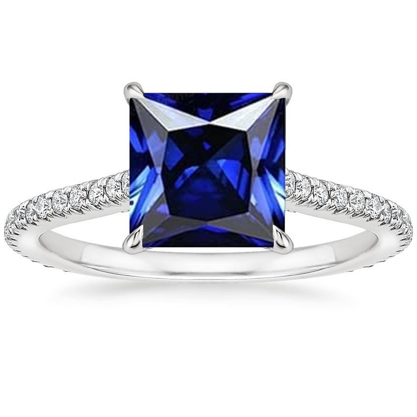 Princess Solitaire Ring 6 Karat Ceylon Saphir mit Pave Set Akzenten - harrychadent.de