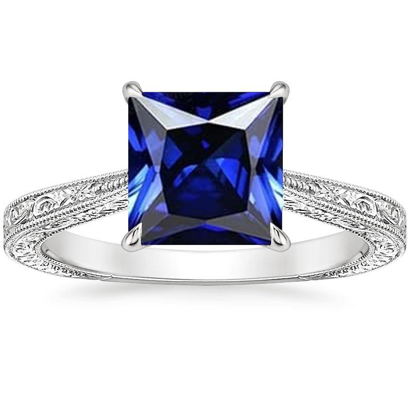 Princess Solitaire Ring Vintage Style Blauer Saphir 5 Karat Weißgold - harrychadent.de