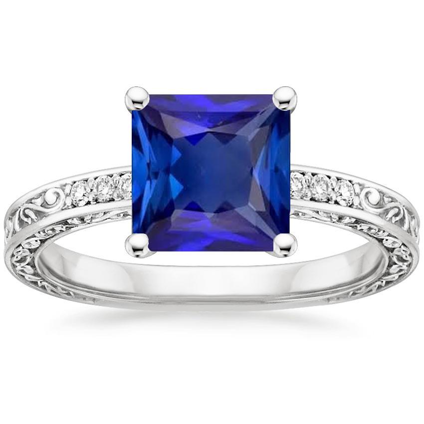 Princess Solitaire Ring mit Akzenten Blauer Saphir Filigran 5,50 Karat - harrychadent.de