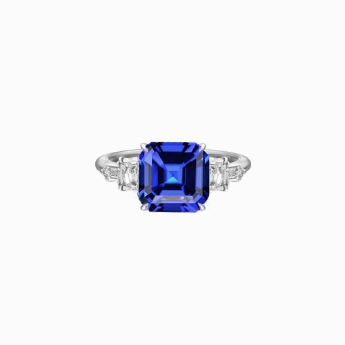 Radiant & Baguette Diamant Asscher Naturblauer Saphirring 2 Karat - harrychadent.de