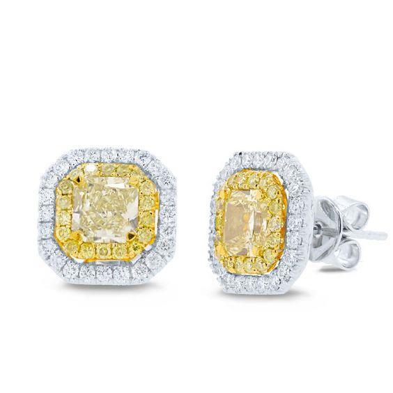 Radiant Cut Gelber Citrin Halo Aus der Erde Abgebauter Natürlicher Diamant Ohrstecker 20 Karat
