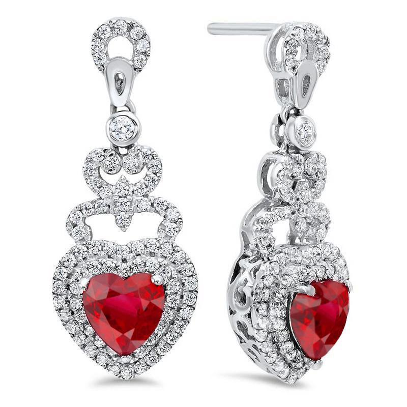 Red Ruby And Aus der Erde Abgebauter Natürlicher Diamants Gold Weiß Damen Ohrhänger 5.70 Cts