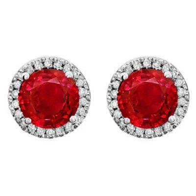 Red Ruby Halo Aus der Erde Abgebauter Natürlicher DiamantDamen Ohrstecker Krappenset 9,10 Ct. WG 14K