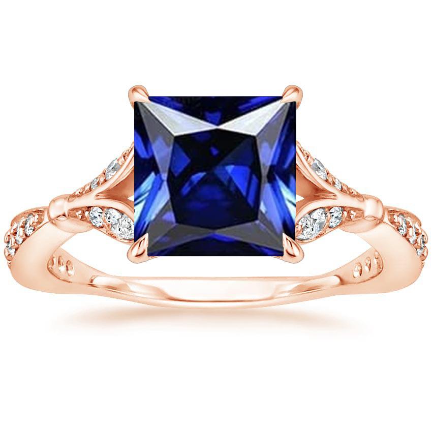 Ring aus Roségold mit Akzenten Princess Cut Blauer Saphir 5,50 Karat - harrychadent.de