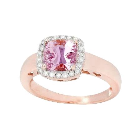 Ring mit 14 Karat Halo-Rosa-Kunzit-Aus der Erde Abgebauter Natürlicher Diamanten aus Roségold 18.75 Karat