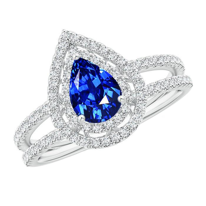 Ring mit 4.90 ct Ceylon-Saphir-Aus der Erde Abgebauter Natürlicher Diamanten in Birne und Rundschliff