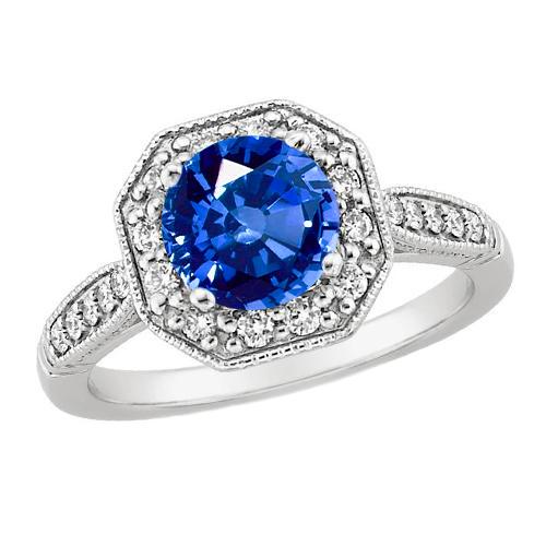 Ring mit Saphir und Aus der Erde Abgebauter Natürlicher Diamanten aus Sri Lanka. 3.35 ct Weißgold 14K