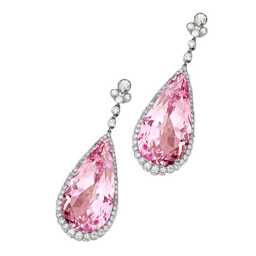 Rosa Kunzit Aus der Erde Abgebauter Natürlicher Diamant Dangle Damen Ohrring Weißgold 14K 37 Ct