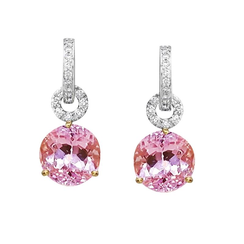Rosa Kunzit mit Aus der Erde Abgebauter Natürlicher Diamanten baumeln Frau Ohrringe 21 Kt Zweifarbiges Gold 14K