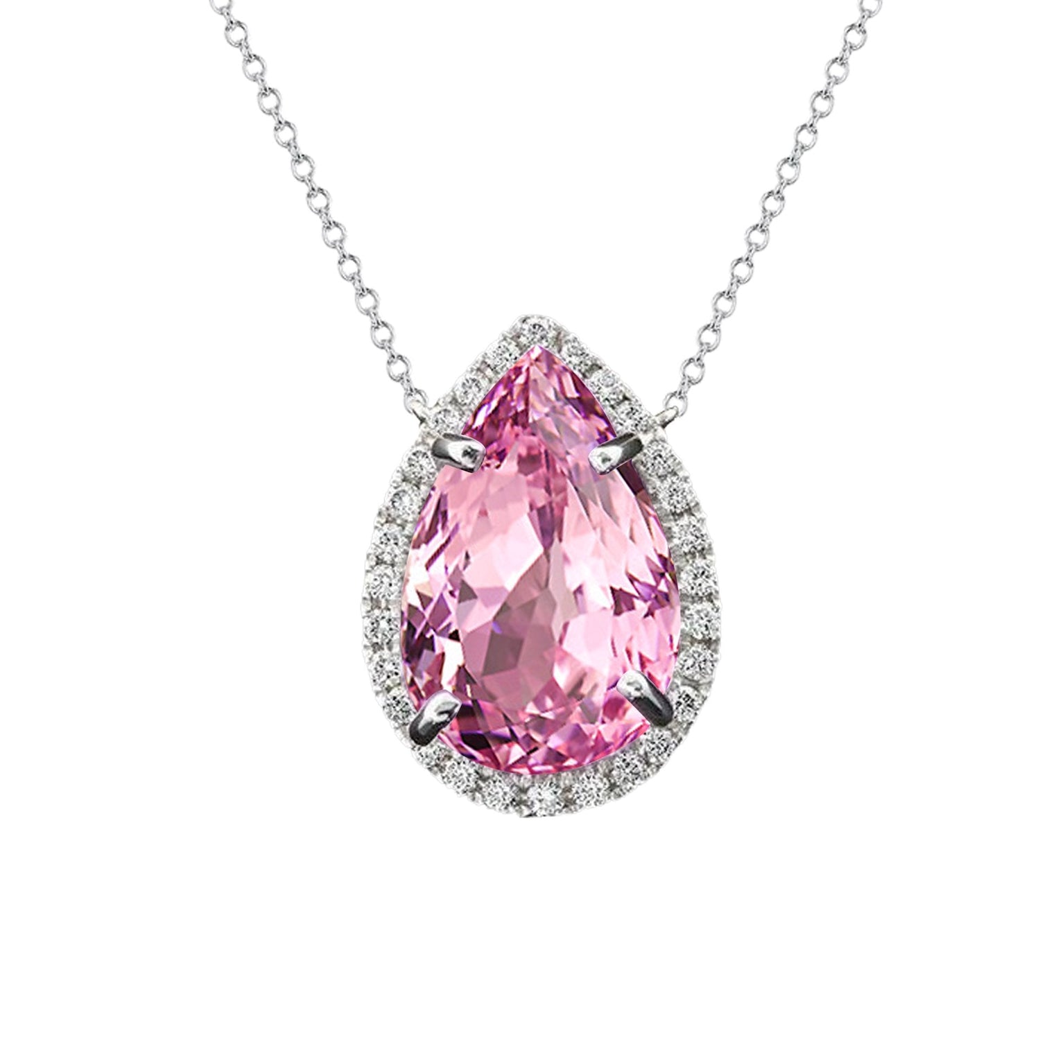 Rosa Kunzit und Diamant Damen Halskette Anhänger 37 Kt. Weißgold 14K - harrychadent.de