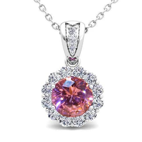 Rosa Saphir und Aus der Erde Abgebauter Natürlicher Diamant 7 Karat Anhänger Halskette 14K Weißgold