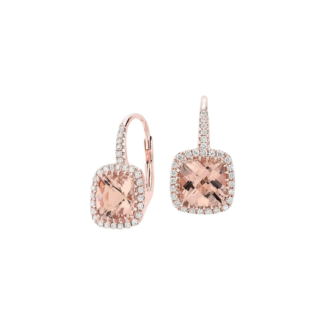 Rose Gold 14K Lady 10.60 Ct Morganit und Aus der Erde Abgebauter Natürlicher Diamanten Ohrringe baumeln