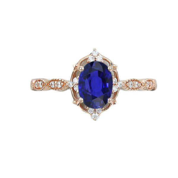 Rose Gold Diamant Halo Vintage Style Blauer Saphir Ring 3 Karat - harrychadent.de