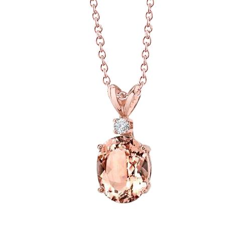 Roségold 14K 24,25 Karat großer Morganit mit kleinem Diamantanhänger - harrychadent.de