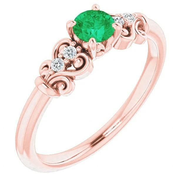 Roségold 14K Diamant runder grüner Smaragdring 1,40 Karat - harrychadent.de