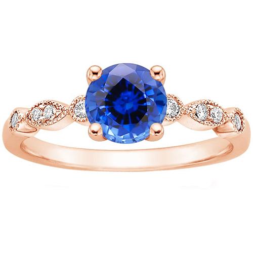 Roségold Diamantring 2,50 Karat Vintage Style Runder Blauer Saphir - harrychadent.de