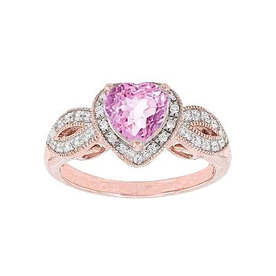Roségold Herz Kunzit mit runden Aus der Erde Abgebauter Natürlicher Diamanten 13,10 ct. Damenring