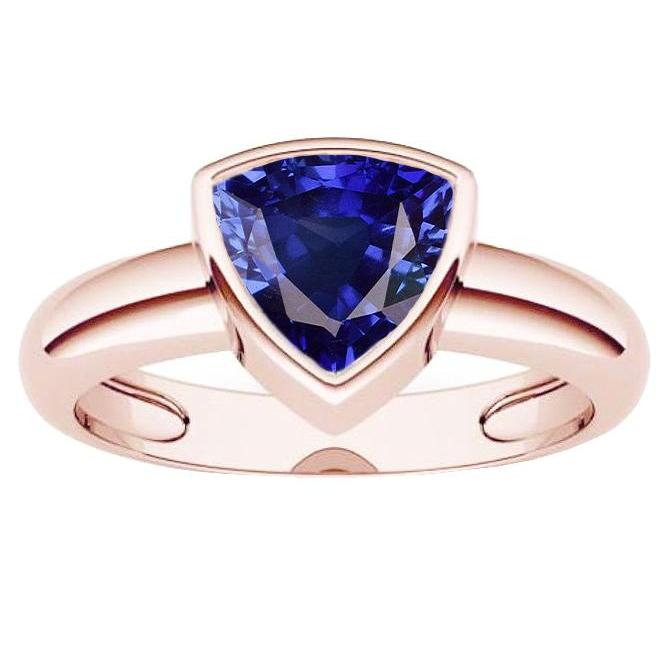 Roségold Solitärring 2 Karat Blauer Saphir Lünette Set Trillion Cut - harrychadent.de