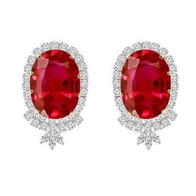Roter Ovaler Rubin mit kleinem Aus der Erde Abgebauter Natürlicher Diamanthalo 14,70 Ct. Ohrstecker WG 14K