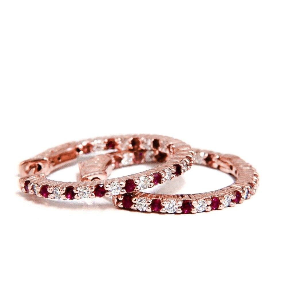Roter Rubin Diamant Creolen im Rundschliff Roségold 14K 4 Karat - harrychadent.de