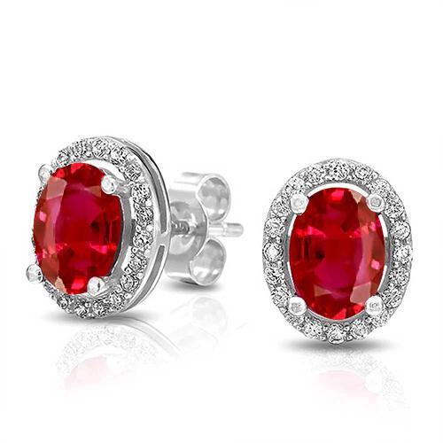 Roter Rubin & Aus der Erde Abgebauter Natürlicher Diamant Ohrstecker Halo Lady Ohrring Goldschmuck 3.42 Karat