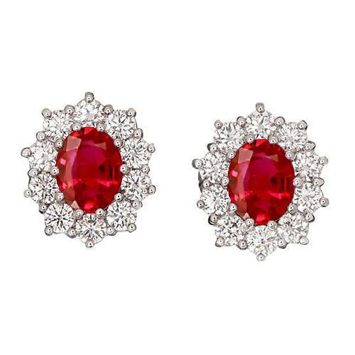 Roter Rubin im Ovalschliff mit Halo-Ohrstecker mit rundem Aus der Erde Abgebauter Natürlicher Diamant Gold 3,50 ct