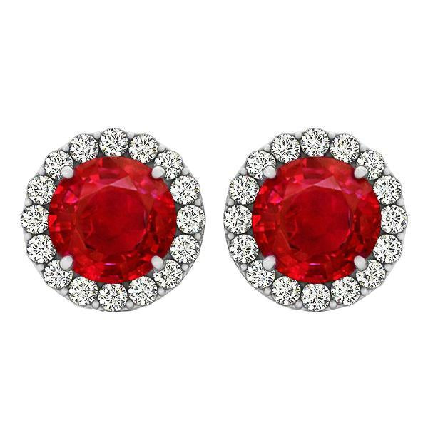 Roter Rubin im Rundschliff mit Diamanten 9.50 ct Ohrstecker Weißgold 14K - harrychadent.de