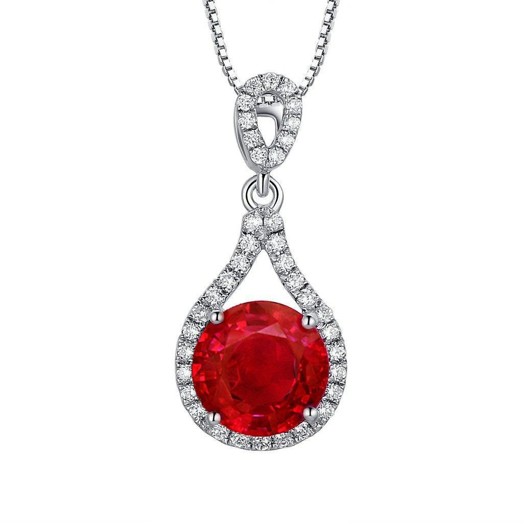 Roter Rubin mit Aus der Erde Abgebauter Natürlicher Diamant Halskette Anhänger 1,75 Karat Weißgold 14K