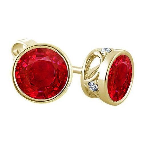 Roter Rubin mit Aus der Erde Abgebauter Natürlicher Diamanten Damen Ohrstecker 10,20 Karat 14K Gold