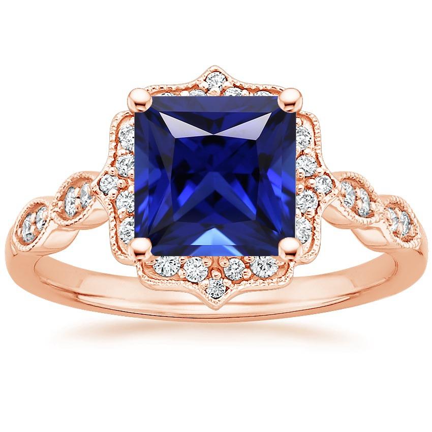 Rotgold Halo Diamantring Milgrain Princess Blauer Saphir 5.50 Karat - harrychadent.de
