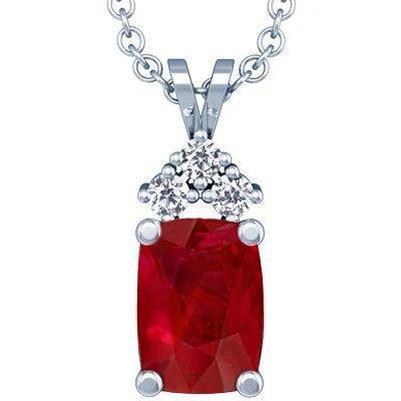 Rubin & Aus der Erde Abgebauter Natürlicher Diamant Anhänger Halskette mit Kette 14,25 ct. WG 14K