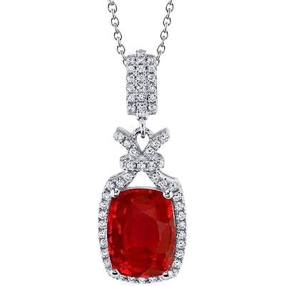 Rubin im Kissenschliff mit Aus der Erde Abgebauter Natürlicher Diamantanhänger Halskette 13,20 ct. WG 14K