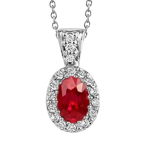 Rubin im Ovalschliff mit runden Diamanten 6,15 Karat Halskette mit Anhänger 14K - harrychadent.de