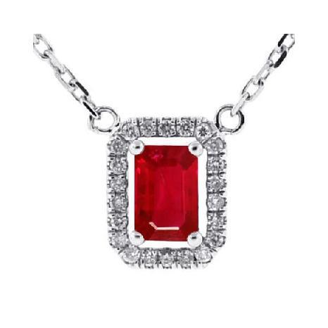 Rubin im Smaragdschliff mit Aus der Erde Abgebauter Natürlicher Diamanten 5,50 ct. Halskette mit Anhänger WG 14K