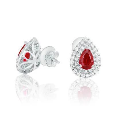Rubin mit Halo Aus der Erde Abgebauter Natürlicher Diamant Damen Ohrstecker 4,20 Karat WG 14K