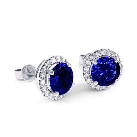 Runde 5 Karat Saphir mit Diamanten Ohrstecker Weißgold 14K - harrychadent.de