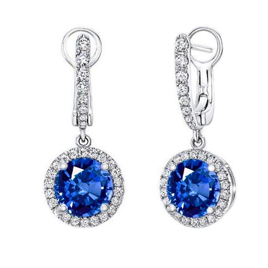 Runde 5,50 Karat Saphir Diamant Ohrringe Weißgold 14K - harrychadent.de