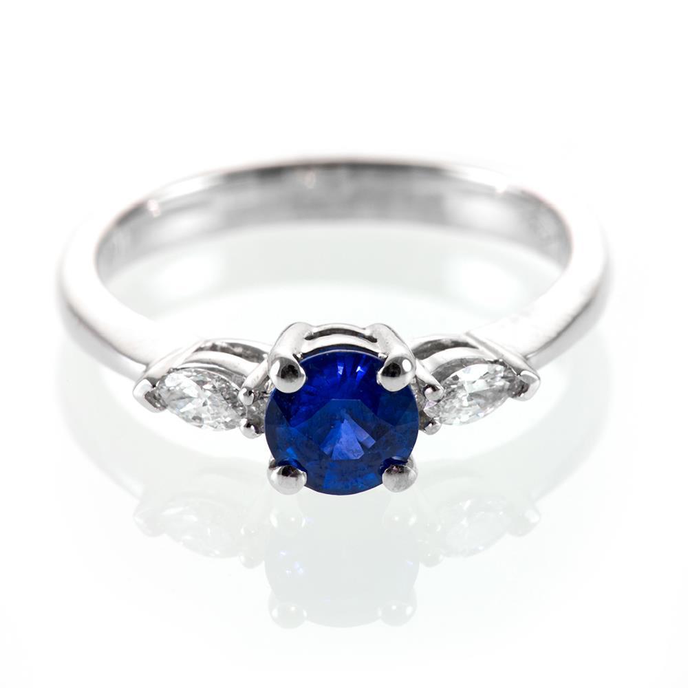 Runden & Marquise Ceylon Blue Sapphire Aus der Erde Abgebauter Natürlicher Diamants Ring Weißgold 2.50 Ct