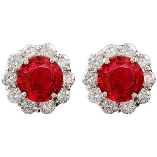 Runden Red Ruby Halo Aus der Erde Abgebauter Natürlicher DiamantStud Damen Ohrringe 3.50 Karat Neu