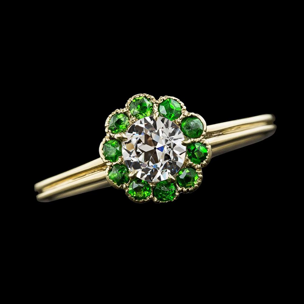 Runder Altschliff Diamant & Grüner Saphir Halo Ring 2,50 Karat 14K Gold - harrychadent.de