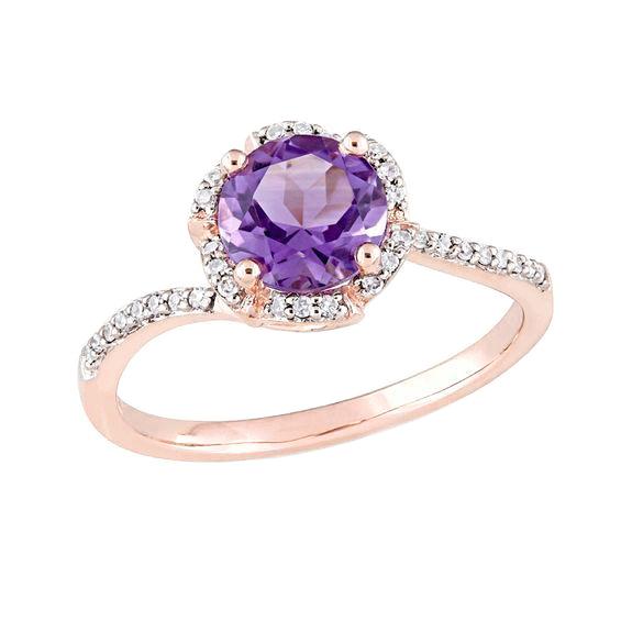 Runder Amethyst mit Diamant 6,75 Karat Ring Roségold 14K Edelstein - harrychadent.de